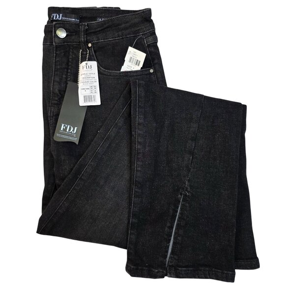 FDJ Olivia Size 6 Straight Leg Slit Hem Jeans Black Wash Mid Rise Slim Stretch - Picture 2 of 13